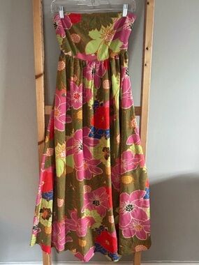 Forever 21 Floral Strapless Maxi Dress in Pink and Olive